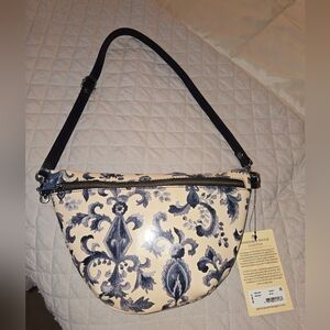 Patricia Nash Navy and Cream Floral Shoulder Bag